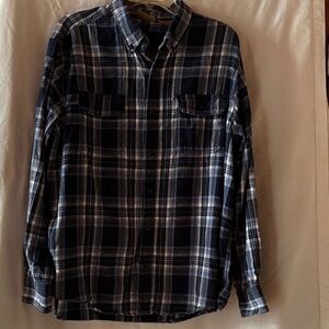 Navy Plaid Casual Button Down Shirt